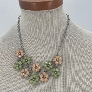 Summer pink and green floral bib necklace
